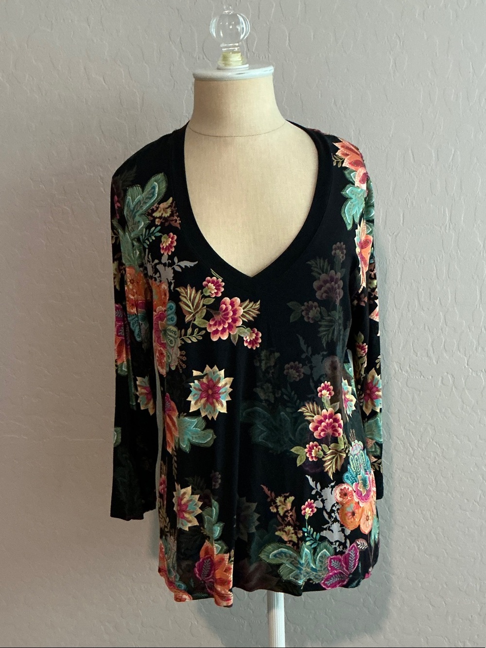 Johnny Was  Black Floral V-Neck Top